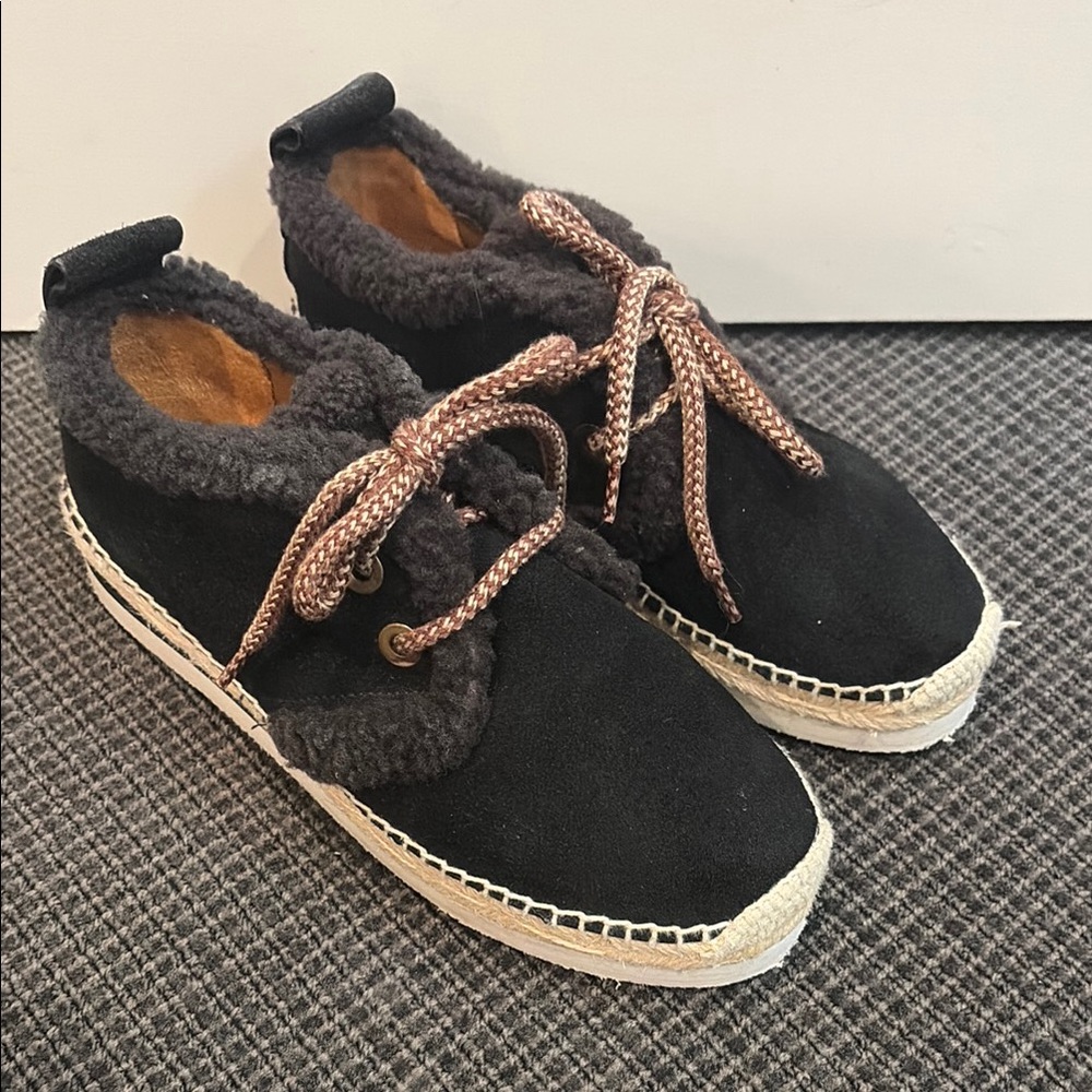 SEE BY CHLOE Black Suede and shearling espadrilles